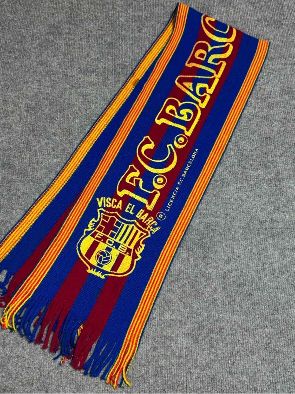 Vintage FC Barcelona Scarf Visca El Barca Licensed Spain Soccer Blue Red Yellow